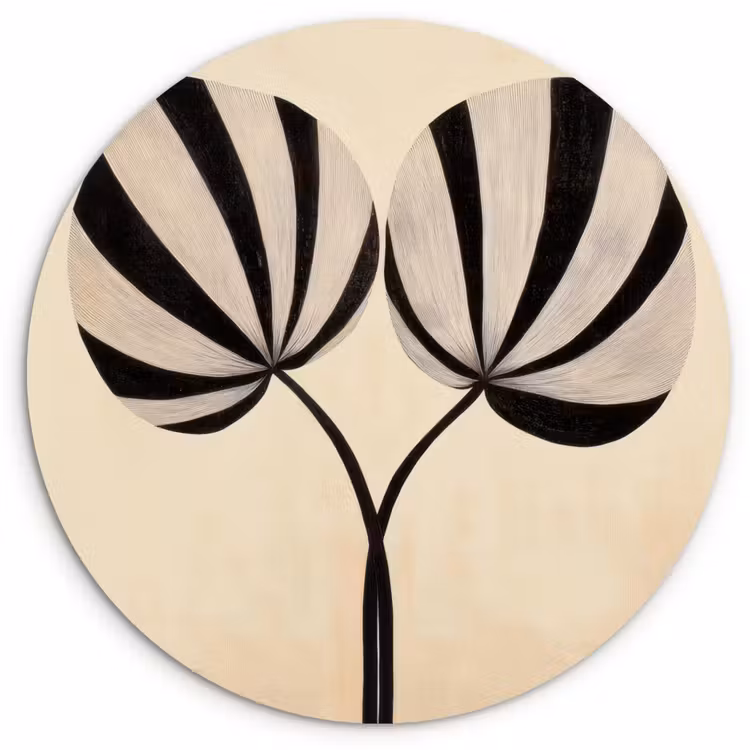 Bladeren - Gestreept - Stengel - Beige Wandcirkel kunststof plaat 5mm dik klein -3d