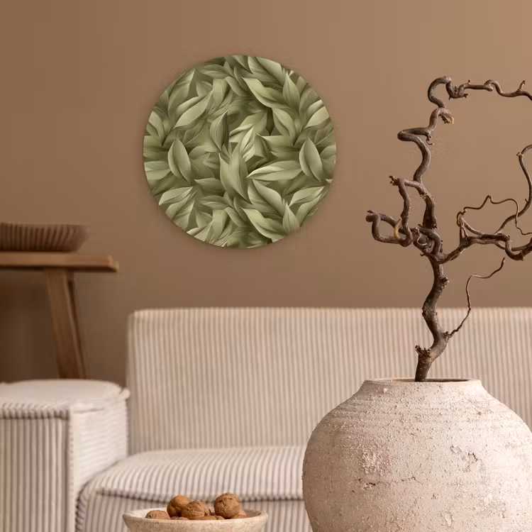 Bladeren - Modern - Groen Wandcirkel kunststof plaat 5mm dik klein 188 -sfeer1