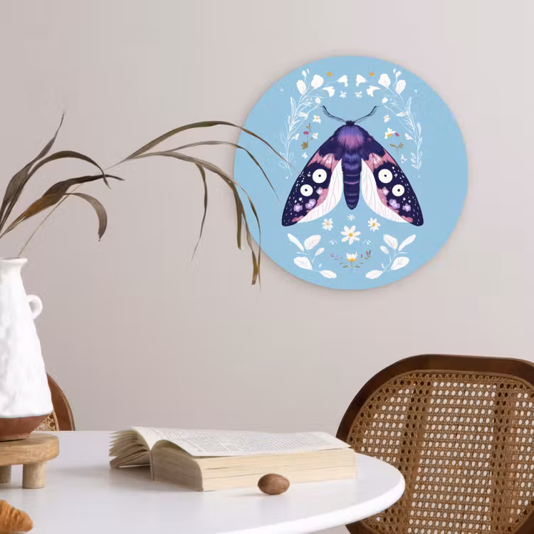 Bladeren - Wit - Vlinder - Insect Wandcirkel kunststof plaat 5mm dik klein -sfeer4