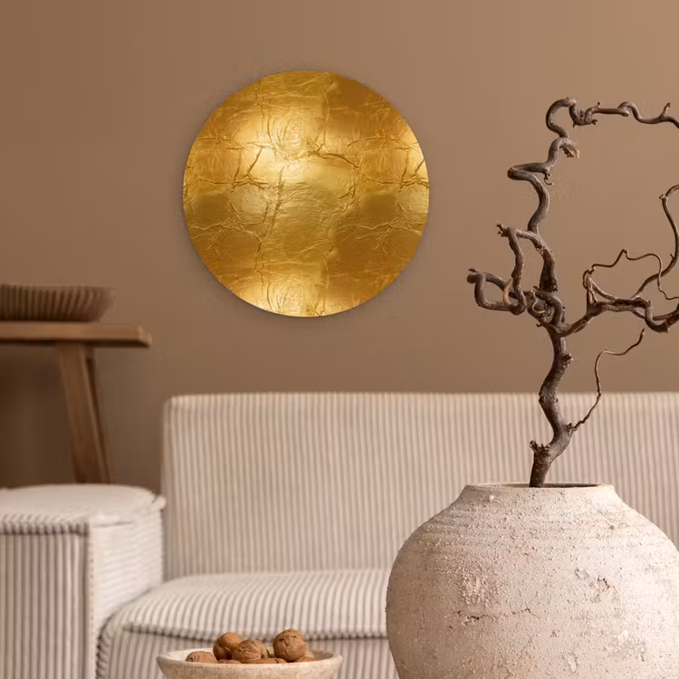 Bladgoud - Vintage - Textuur - Warm Goud Wandcirkel kunststof plaat 5mm dik klein 188 -sfeer1