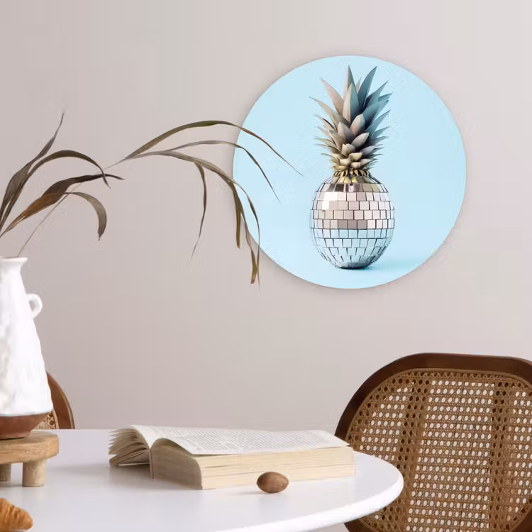 Blauw - Ananas - Disco - Discobal Wandcirkel kunststof plaat 5mm dik klein -sfeer4