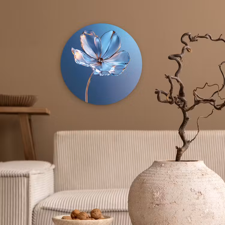 Blauw - Bloem - Glazen - Sierlijk Wandcirkel kunststof plaat 5mm dik klein -sfeer1