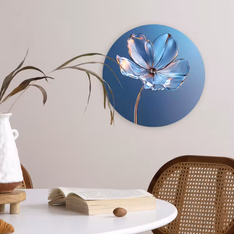 Blauw - Bloem - Glazen - Sierlijk Wandcirkel kunststof plaat 5mm dik klein -sfeer4