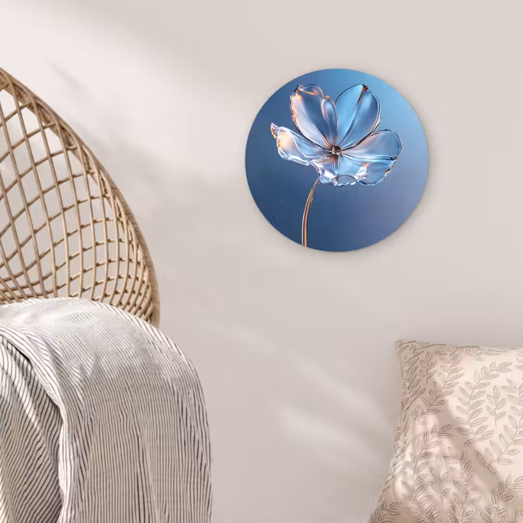 Blauw - Bloem - Glazen - Sierlijk Wandcirkel kunststof plaat 5mm dik klein -sfeer5