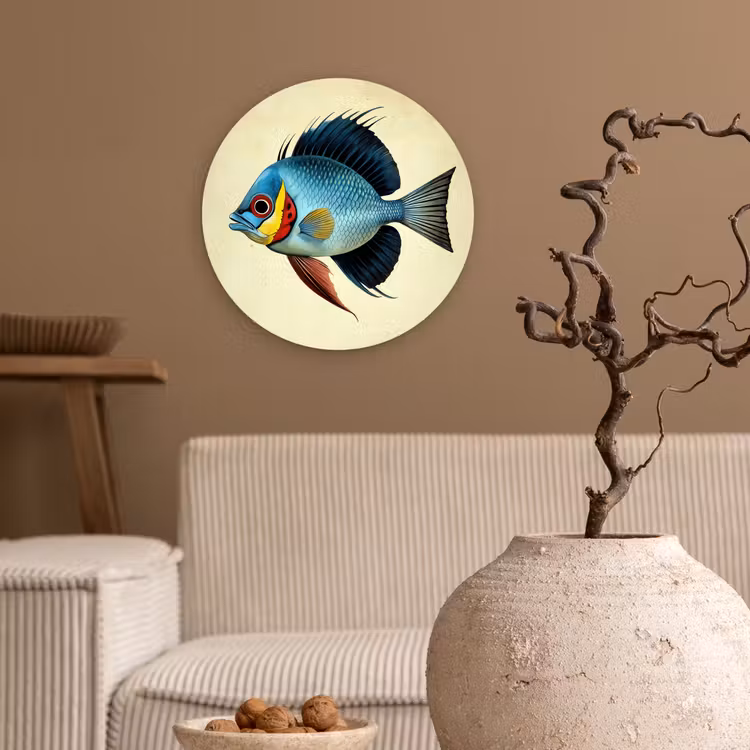 Blauw - Kieuwen - Vis - Illustratie Wandcirkel kunststof plaat 5mm dik klein -sfeer1