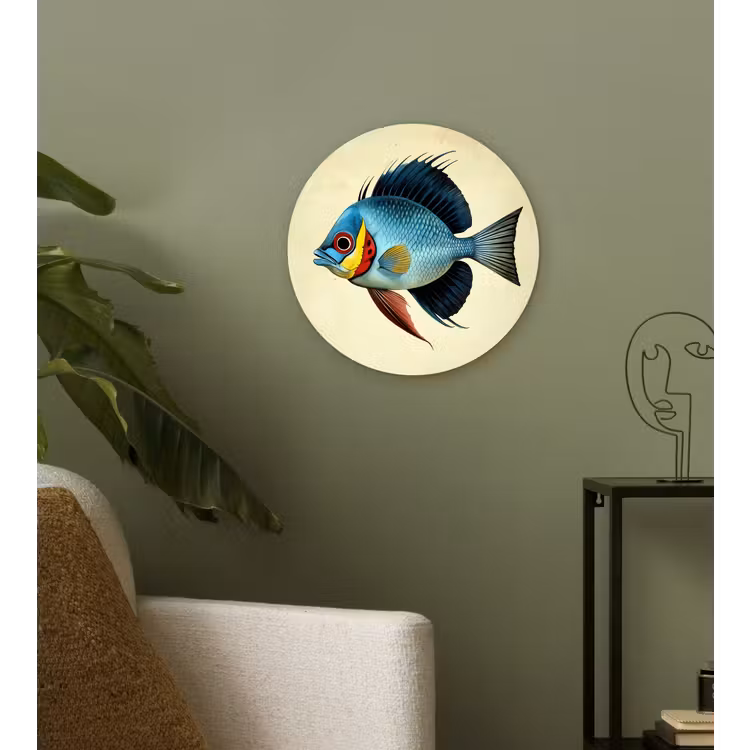 Blauw - Kieuwen - Vis - Illustratie Wandcirkel kunststof plaat 5mm dik klein -sfeer3