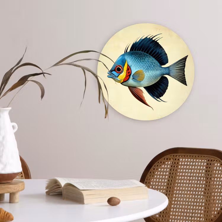 Blauw - Kieuwen - Vis - Illustratie Wandcirkel kunststof plaat 5mm dik klein -sfeer4