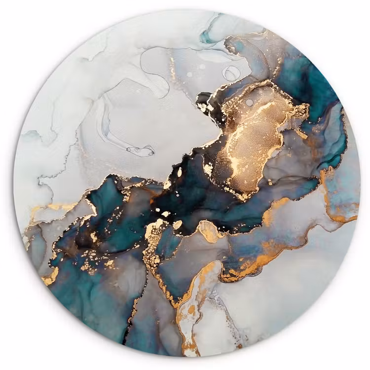 Blauw - Marmer - Goud Wandcirkel kunststof plaat 5mm dik klein -3d