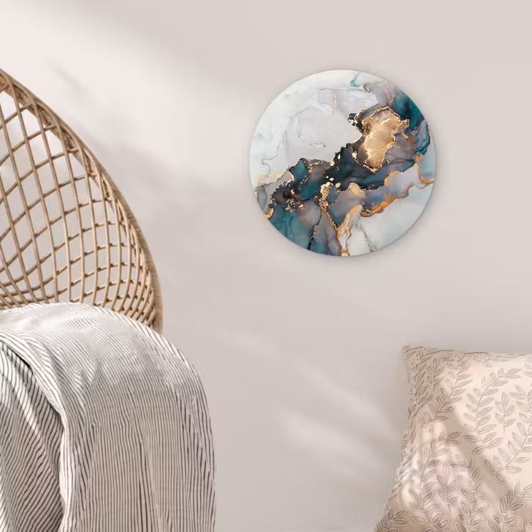 Blauw - Marmer - Goud Wandcirkel kunststof plaat 5mm dik klein -sfeer5