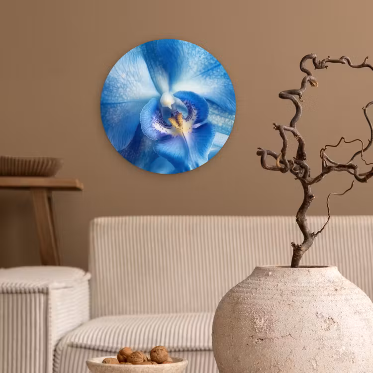 Blauw - Orchidee - Elegeant Wandcirkel kunststof plaat 5mm dik klein -sfeer1