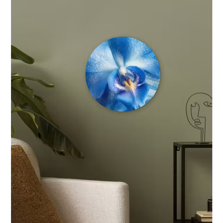 Blauw - Orchidee - Elegeant Wandcirkel kunststof plaat 5mm dik klein -sfeer3