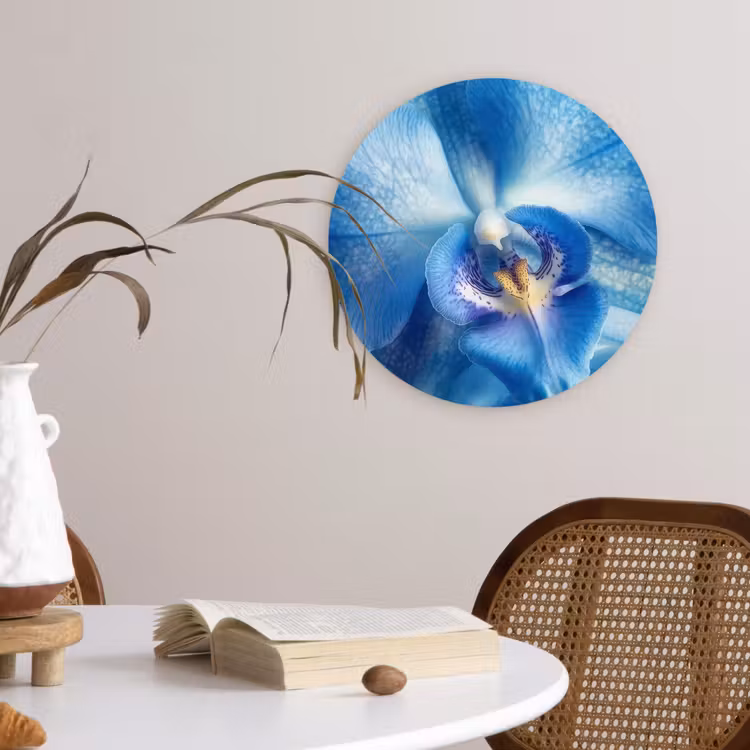 Blauw - Orchidee - Elegeant Wandcirkel kunststof plaat 5mm dik klein -sfeer4