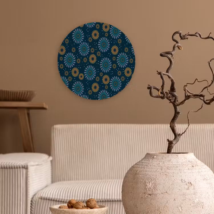 Blauw - Patroon - Retro Wandcirkel kunststof plaat 5mm dik klein 188 -sfeer1