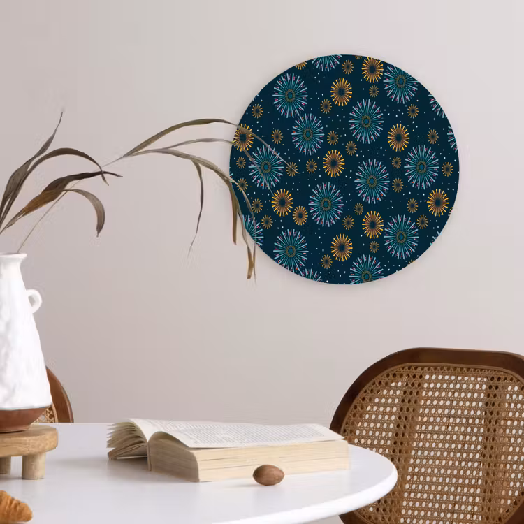 Blauw - Patroon - Retro Wandcirkel kunststof plaat 5mm dik klein 188 -sfeer4