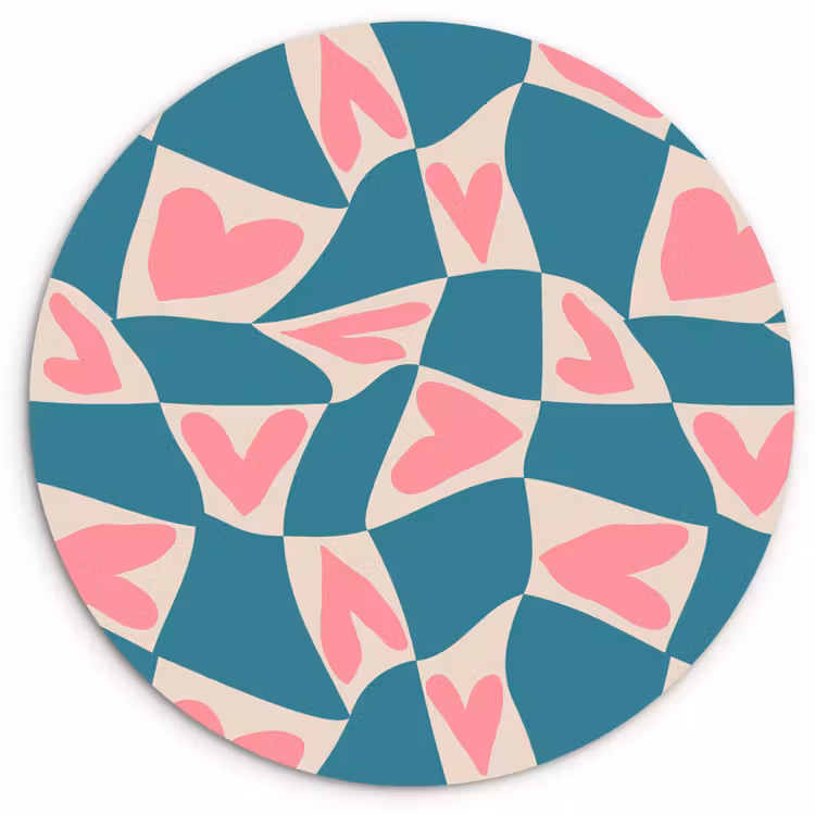 Blauw - Vlakken - Patroon - Hartjes Wandcirkel kunststof plaat 5mm dik klein 188 -3d