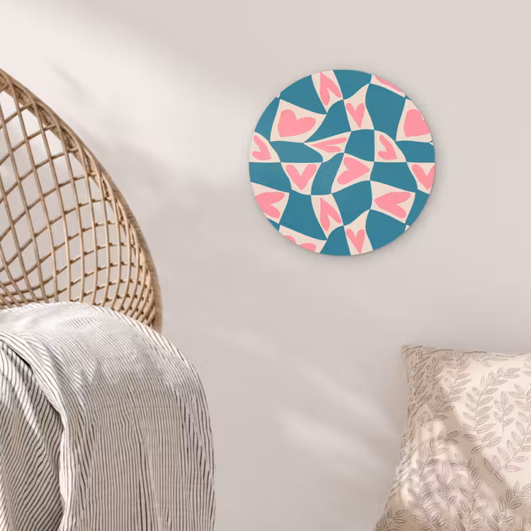 Blauw - Vlakken - Patroon - Hartjes Wandcirkel kunststof plaat 5mm dik klein 188 -sfeer5