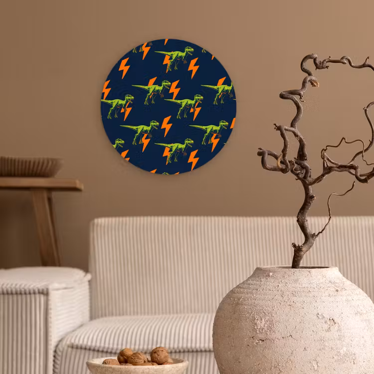 Bliksemschichten - Oranje - Dinosaurussen Wandcirkel kunststof plaat 5mm dik klein -sfeer1