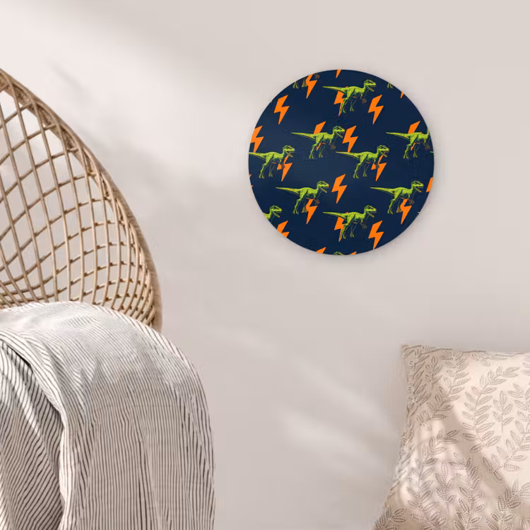 Bliksemschichten - Oranje - Dinosaurussen Wandcirkel kunststof plaat 5mm dik klein -sfeer5