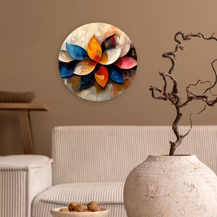 Bloem - Abstract - Kleurrijk - Bladeren Wandcirkel kunststof plaat 5mm dik klein -sfeer1