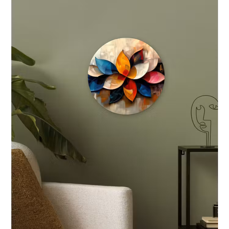Bloem - Abstract - Kleurrijk - Bladeren Wandcirkel kunststof plaat 5mm dik klein -sfeer3
