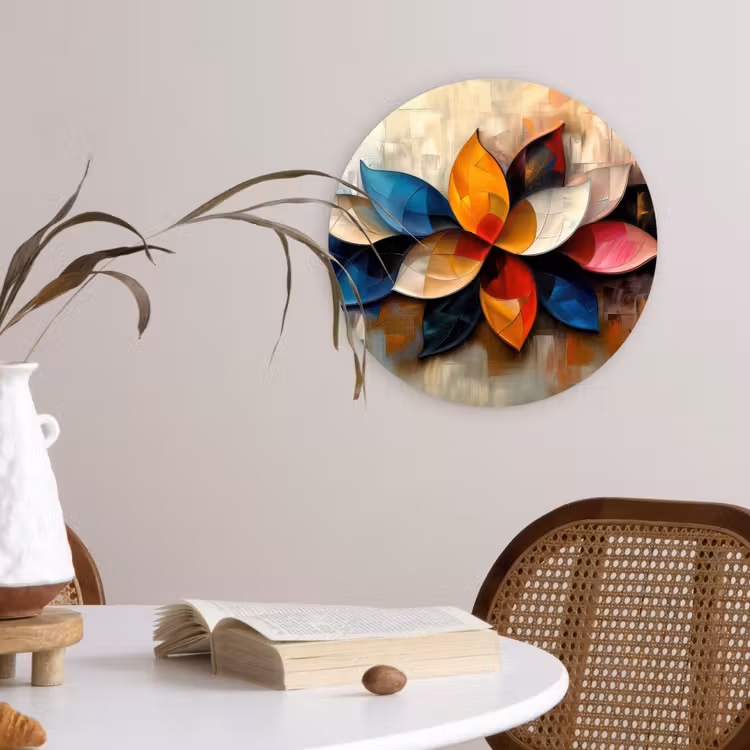 Bloem - Abstract - Kleurrijk - Bladeren Wandcirkel kunststof plaat 5mm dik klein -sfeer4
