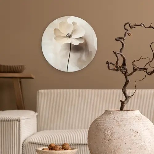 Bloem - Beige - Verf - Schaduw Wandcirkel kunststof plaat 5mm dik klein -sfeer1