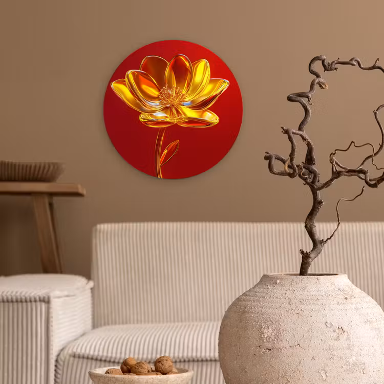 Bloem - Goud - Glazen Wandcirkel kunststof plaat 5mm dik klein -sfeer1