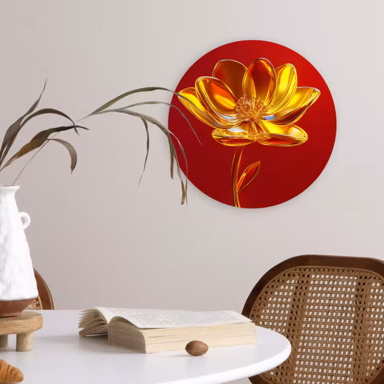 Bloem - Goud - Glazen Wandcirkel kunststof plaat 5mm dik klein -sfeer4