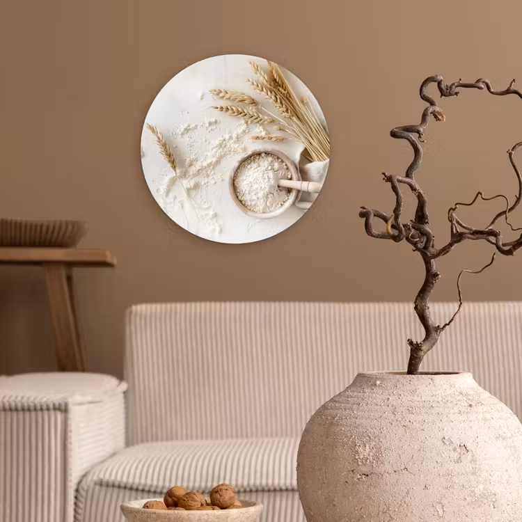 Bloem - Hout - Tarwe Wandcirkel kunststof plaat 5mm dik klein -sfeer1