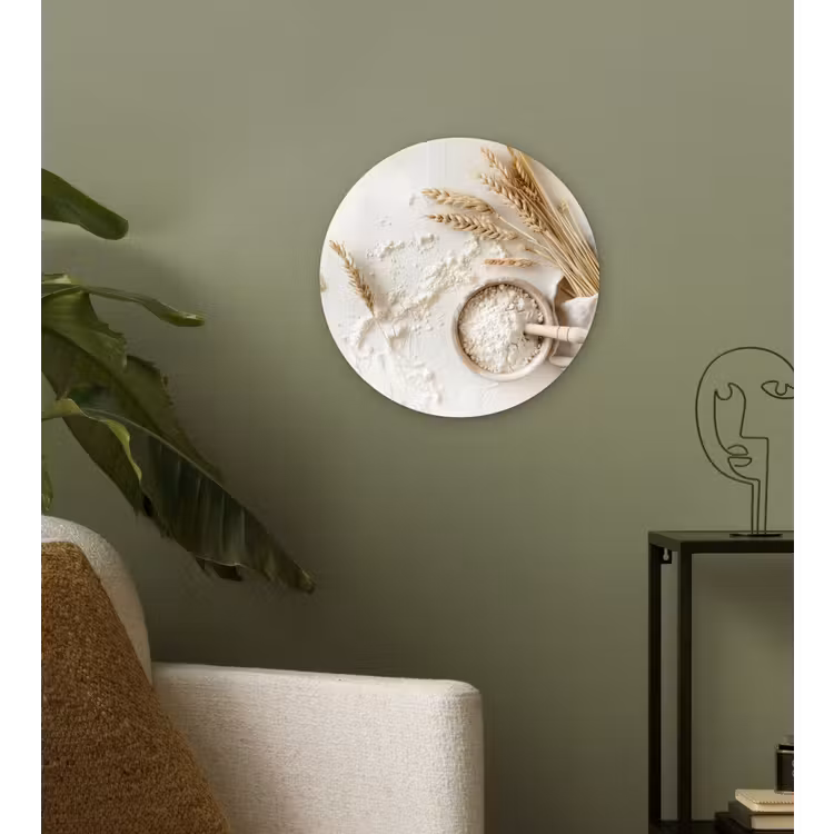 Bloem - Hout - Tarwe Wandcirkel kunststof plaat 5mm dik klein -sfeer3
