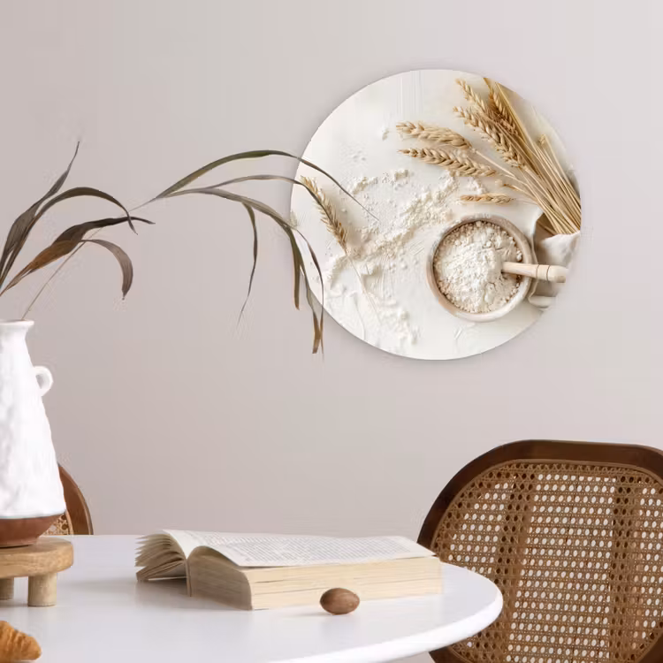 Bloem - Hout - Tarwe Wandcirkel kunststof plaat 5mm dik klein -sfeer4
