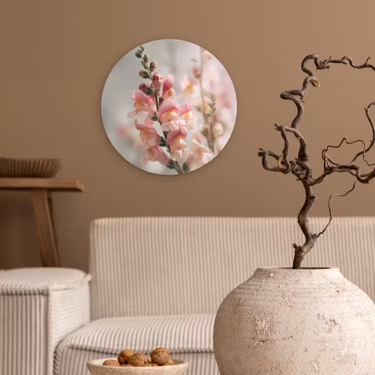 Bloem - Leeuwenbek - Roze - Stengel Wandcirkel kunststof plaat 5mm dik klein -sfeer1