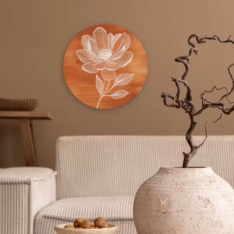 Bloem - Minimalistisch - Wit Wandcirkel kunststof plaat 5mm dik klein -sfeer1