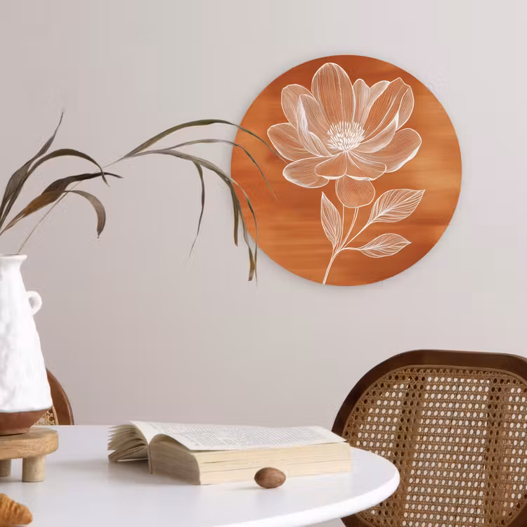 Bloem - Minimalistisch - Wit Wandcirkel kunststof plaat 5mm dik klein -sfeer4