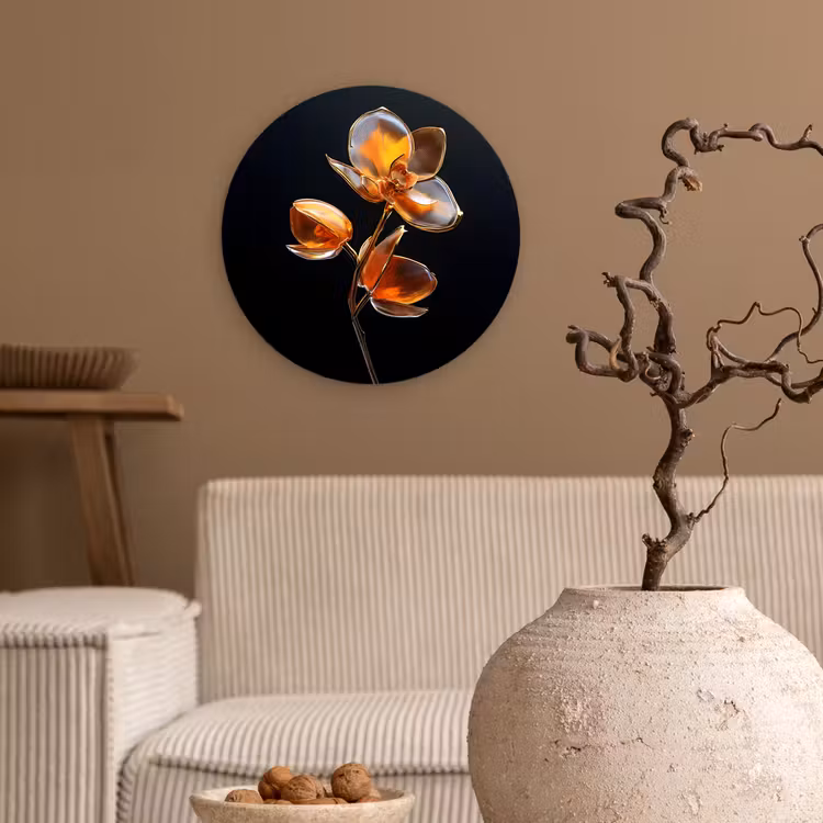 Bloem - Orchidee - Oranje Wandcirkel kunststof plaat 5mm dik klein -sfeer1