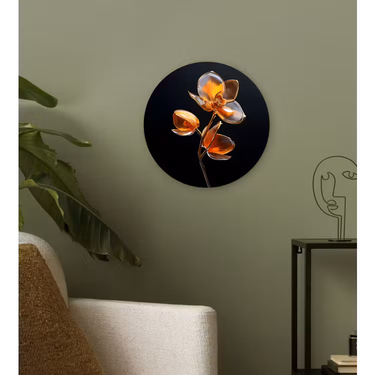 Bloem - Orchidee - Oranje Wandcirkel kunststof plaat 5mm dik klein -sfeer3