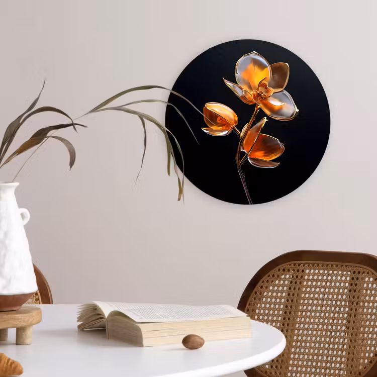 Bloem - Orchidee - Oranje Wandcirkel kunststof plaat 5mm dik klein -sfeer4