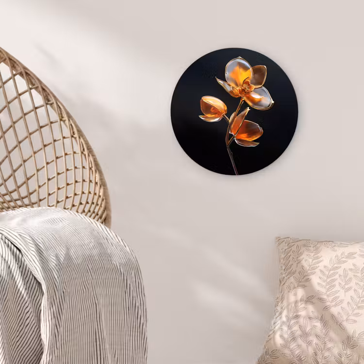 Bloem - Orchidee - Oranje Wandcirkel kunststof plaat 5mm dik klein -sfeer5