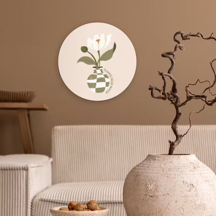 Bloem - Wit - Vaas - Quote Wandcirkel kunststof plaat 5mm dik klein -sfeer1