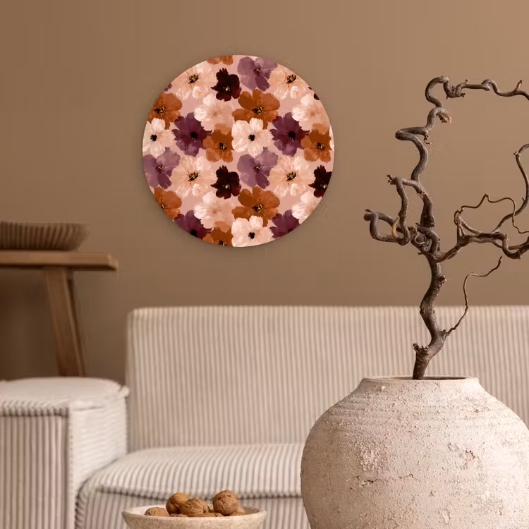 Bloemen - Abstract - Aardetinten Wandcirkel kunststof plaat 5mm dik klein 188 -sfeer1