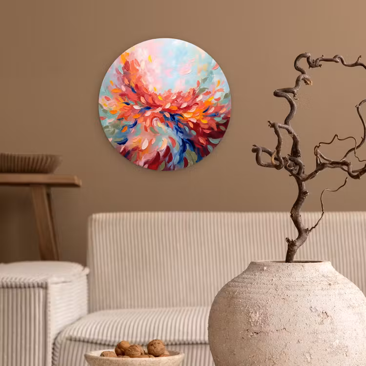 Bloemen - Abstract - Kunst - Modern Wandcirkel kunststof plaat 5mm dik klein -sfeer1