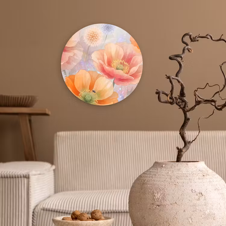Bloemen - Aquarel - Natuur - Modern - Kleurrijk Wandcirkel kunststof plaat 5mm dik klein -sfeer1