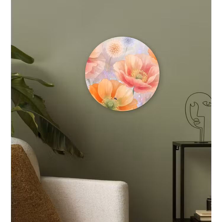 Bloemen - Aquarel - Natuur - Modern - Kleurrijk Wandcirkel kunststof plaat 5mm dik klein -sfeer3