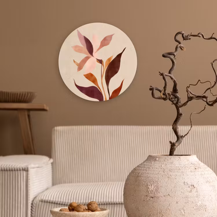 Bloemen - Blaadjes - Minimalistisch - Roze Wandcirkel kunststof plaat 5mm dik klein -sfeer1