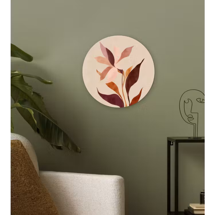 Bloemen - Blaadjes - Minimalistisch - Roze Wandcirkel kunststof plaat 5mm dik klein -sfeer3