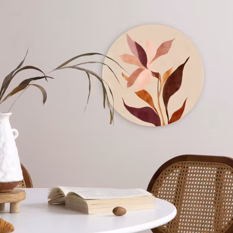 Bloemen - Blaadjes - Minimalistisch - Roze Wandcirkel kunststof plaat 5mm dik klein -sfeer4
