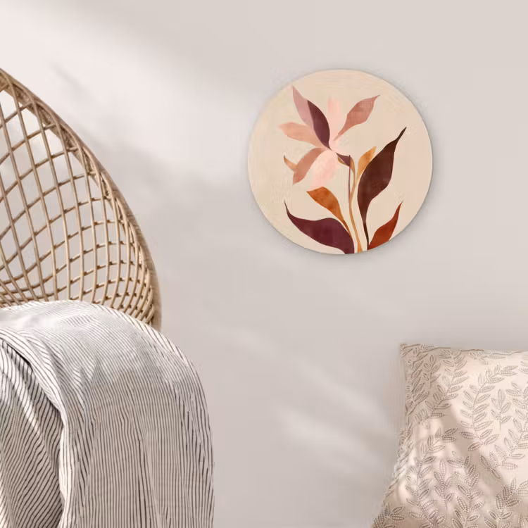 Bloemen - Blaadjes - Minimalistisch - Roze Wandcirkel kunststof plaat 5mm dik klein -sfeer5