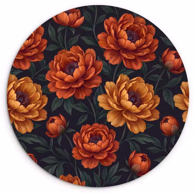 Bloemen - Bladeren - Natuur - Modern - Oranje Wandcirkel kunststof plaat 5mm dik klein -3d