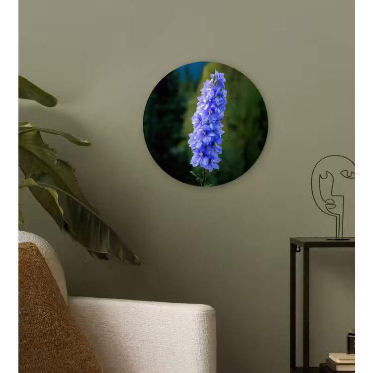 Bloemen - Blauw - Dennenboom Wandcirkel kunststof plaat 5mm dik klein -sfeer3