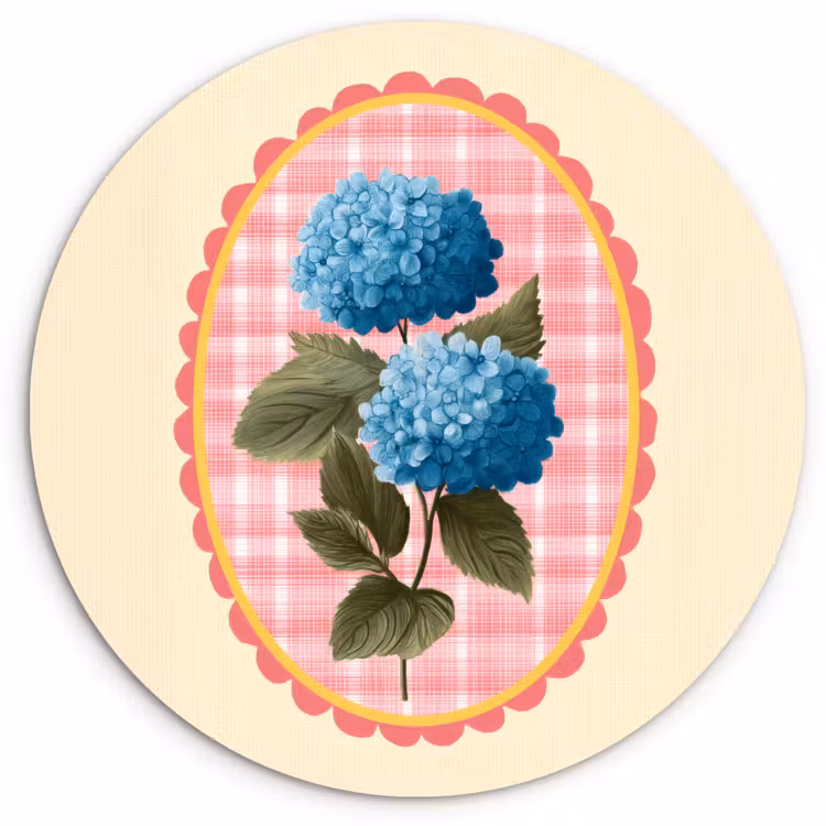 Bloemen - Blauw - Lijst - Bladeren Wandcirkel kunststof plaat 5mm dik klein -3d